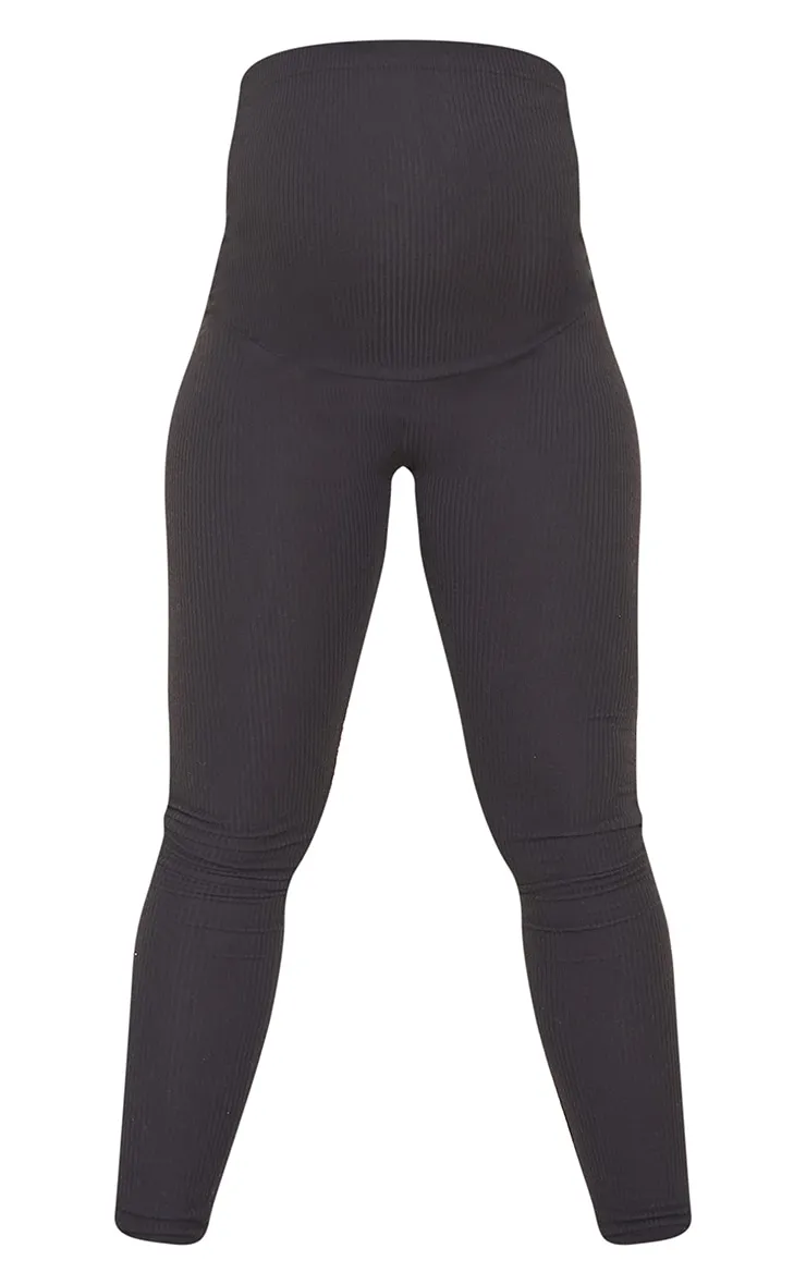 Black Brushed Rib Maternity Leggings